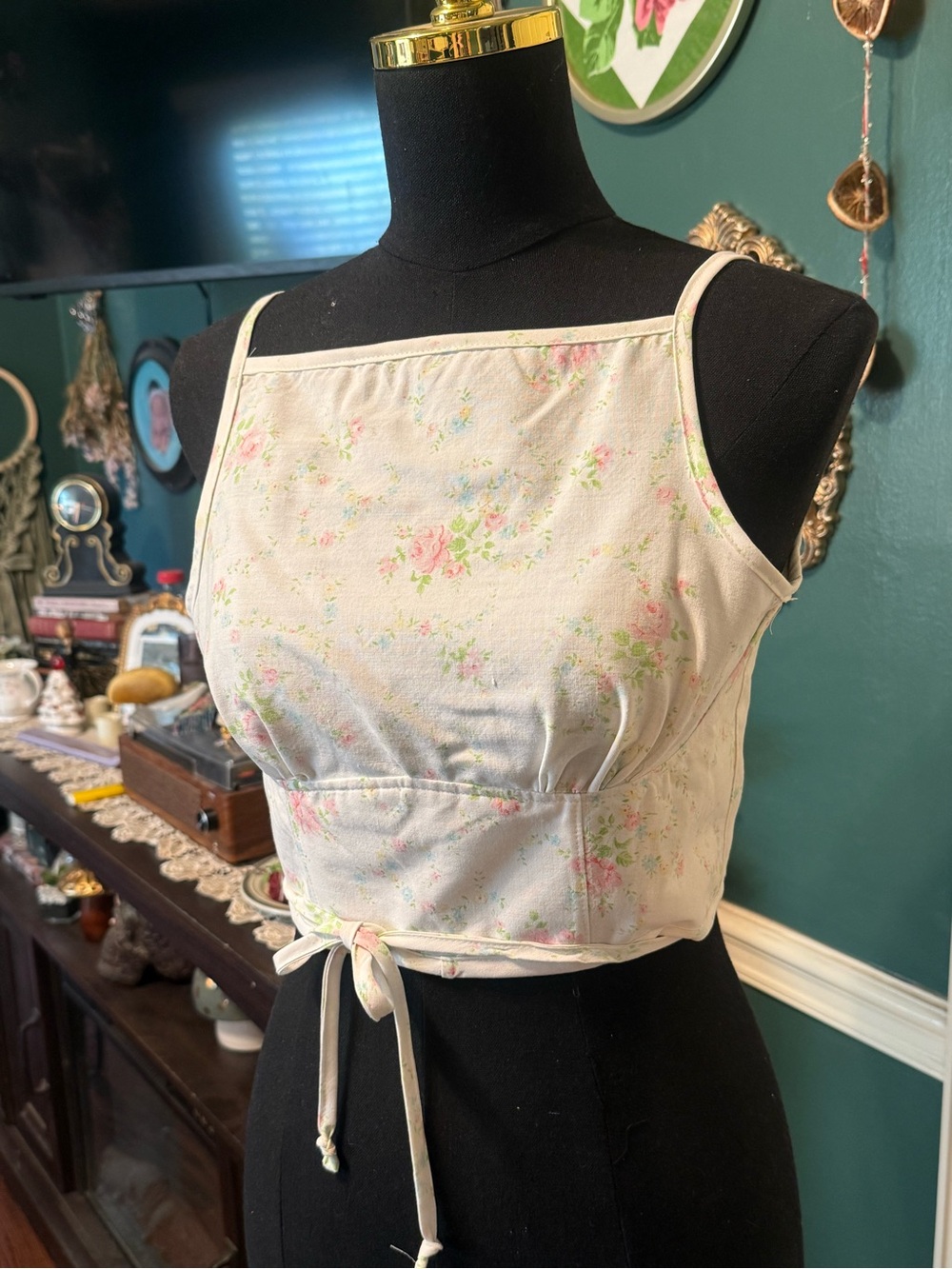 Upcycle handmade vintage linen cropped tank top